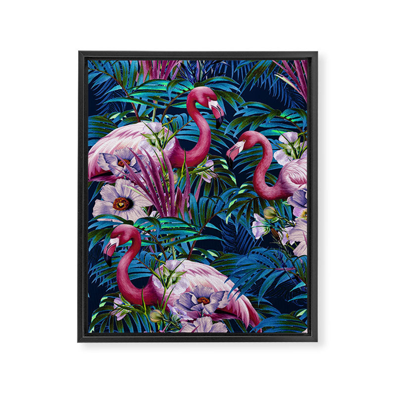 Night Forest Flamingos Framed Canvas Print Gallery Image 8