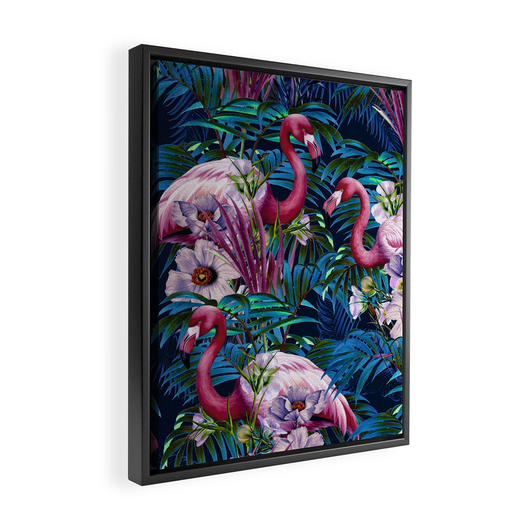 Night Forest Flamingos Framed Canvas Print Gallery Image 2