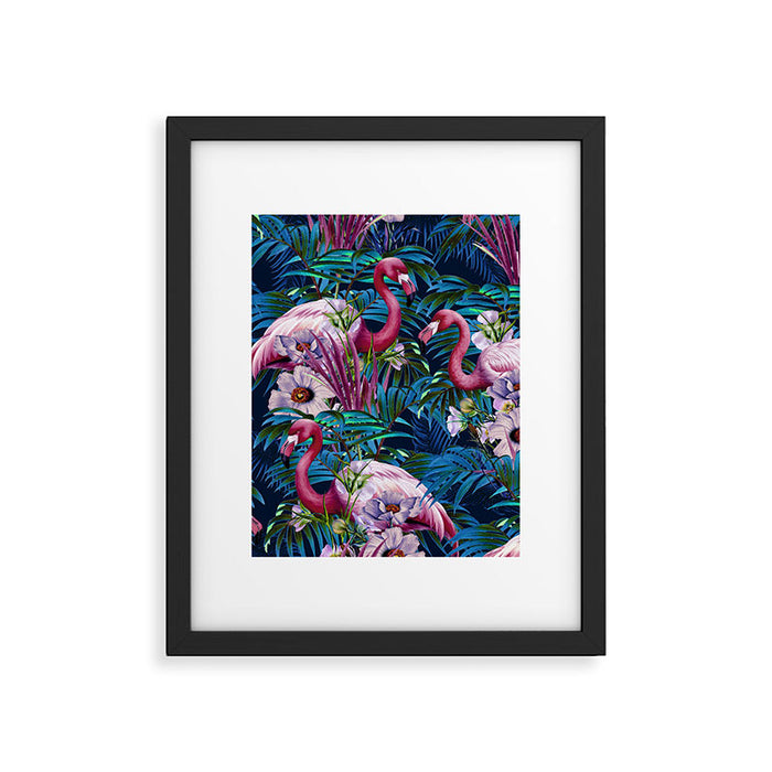 Night Forest Flamingos Framed Art Print Gallery Image 1