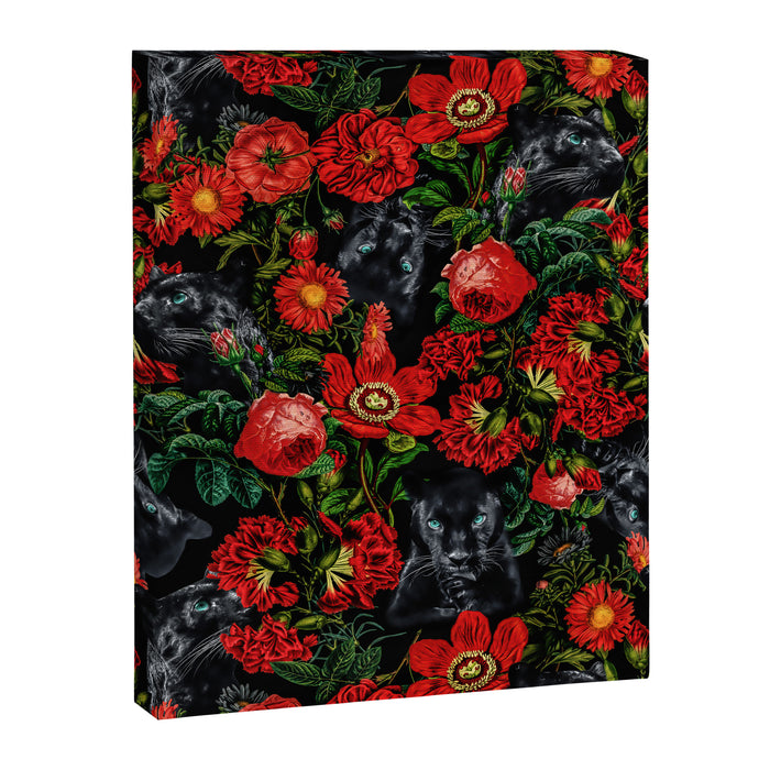 Panther and Floral Pattern XO Canvas Print Gallery Image 1