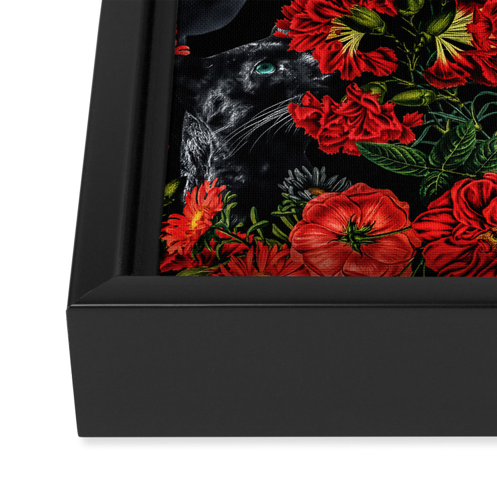 Panther and Floral Pattern XO Framed Canvas Print Gallery Image 3