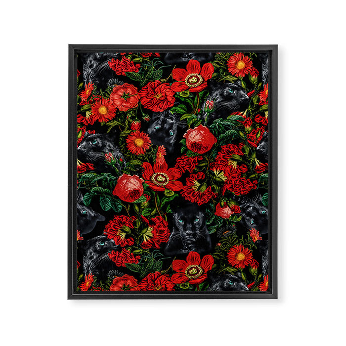 Panther and Floral Pattern XO Framed Canvas Print Gallery Image 1