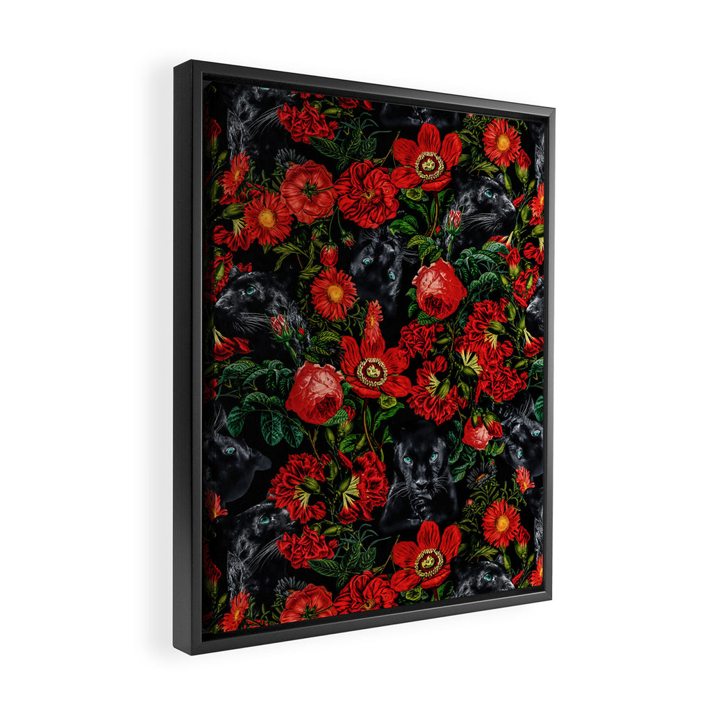 Panther and Floral Pattern XO Framed Canvas Print Gallery Image 2