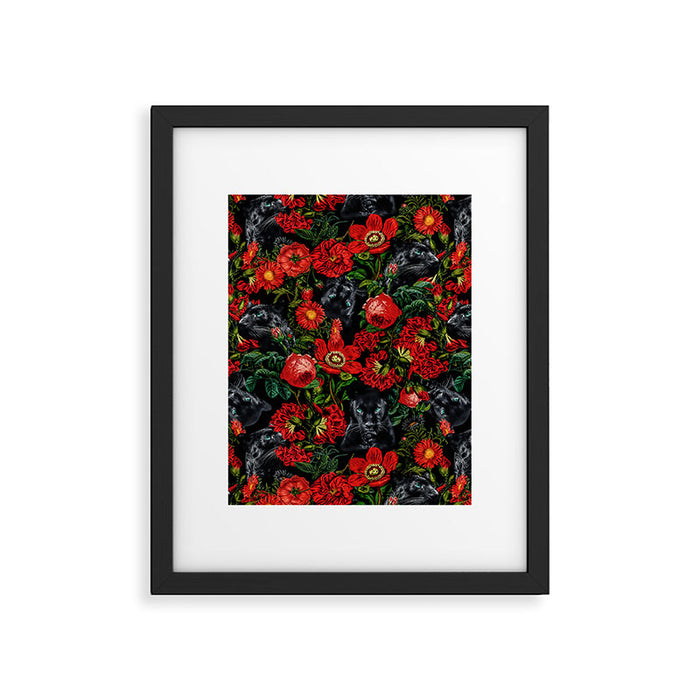 Panther and Floral Pattern XO Framed Art Print Gallery Image 1
