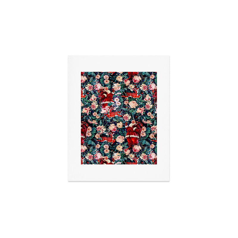 Santa Claus and Floral Pattern Art Print Gallery Image 1