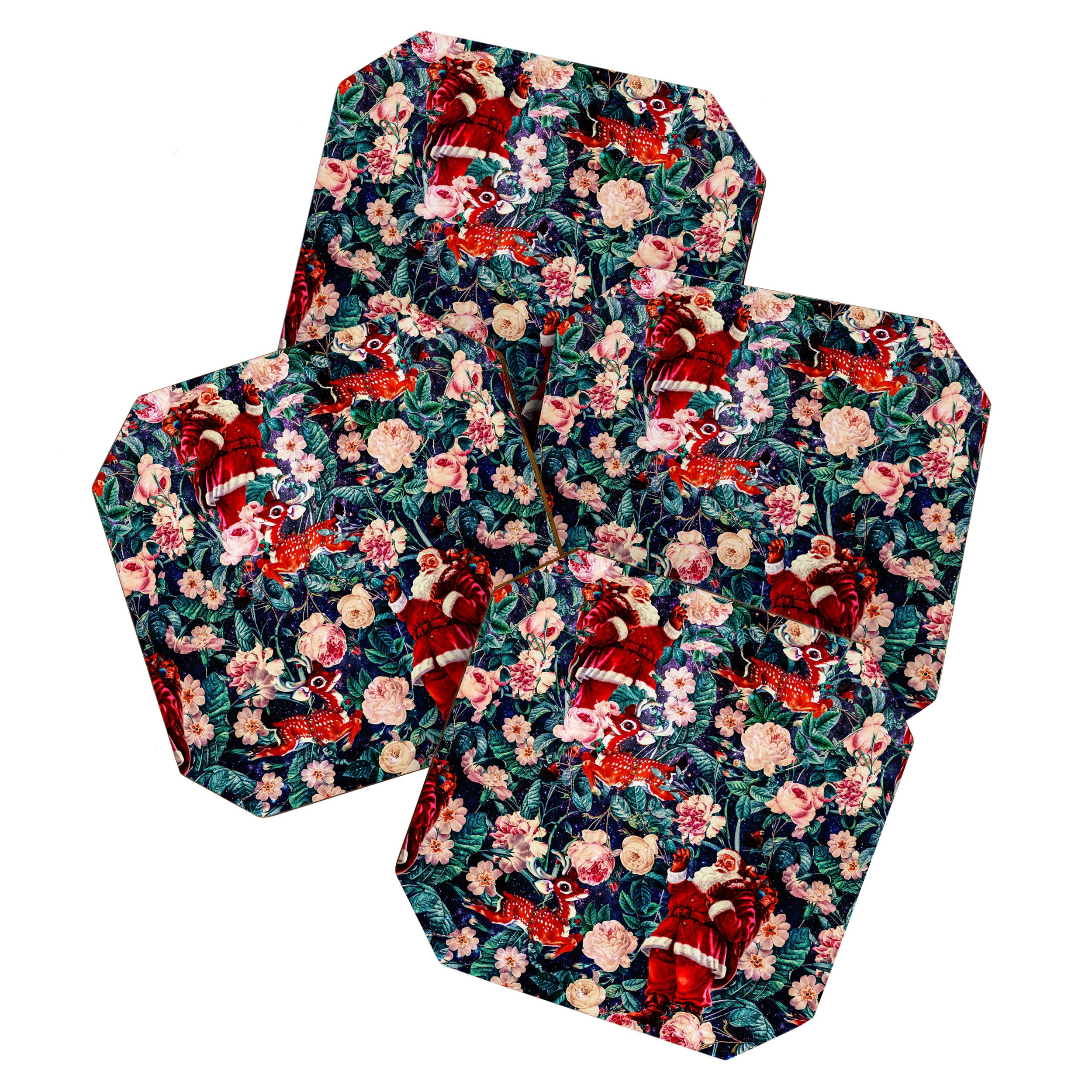 Santa Claus and Floral Pattern Coaster Gallery Image 1