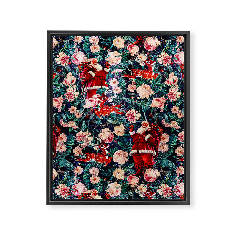 Santa Claus and Floral Pattern Framed Canvas Print Gallery Image 6