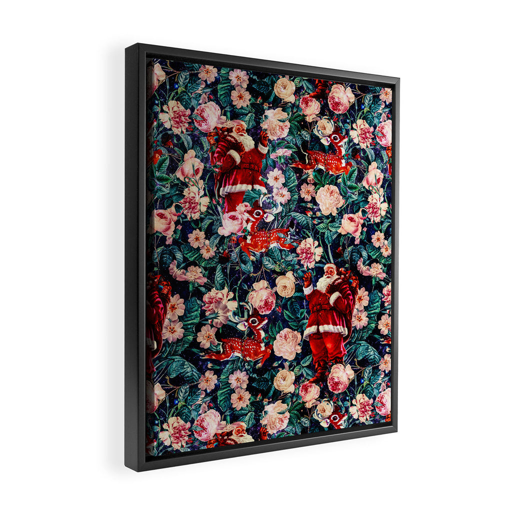 Santa Claus and Floral Pattern Framed Canvas Print Gallery Image 2