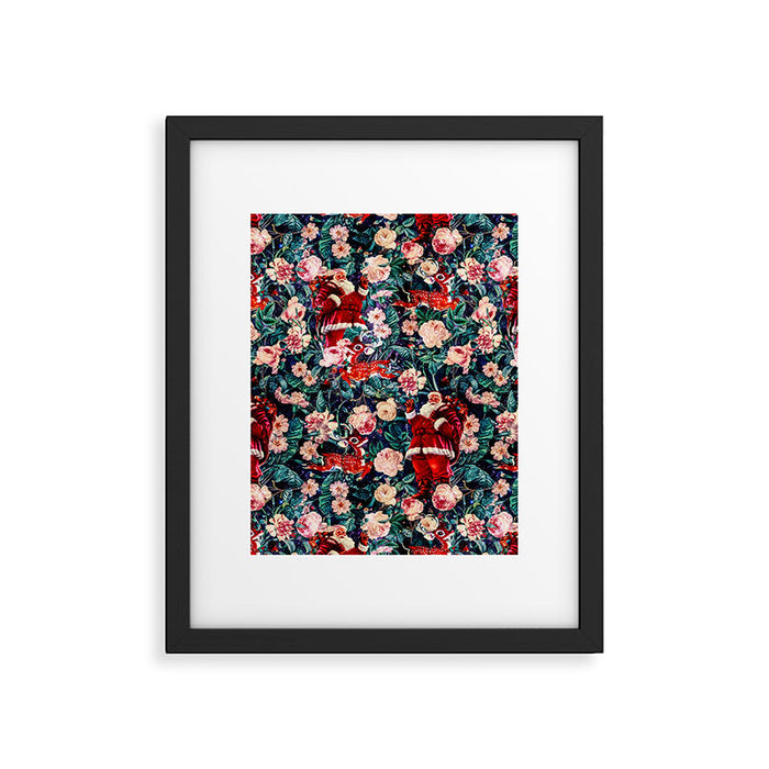 Santa Claus and Floral Pattern Framed Art Print Gallery Image 1