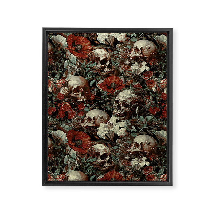 Skull and Floral Pattern Framed Canvas Print Gallery Image 1