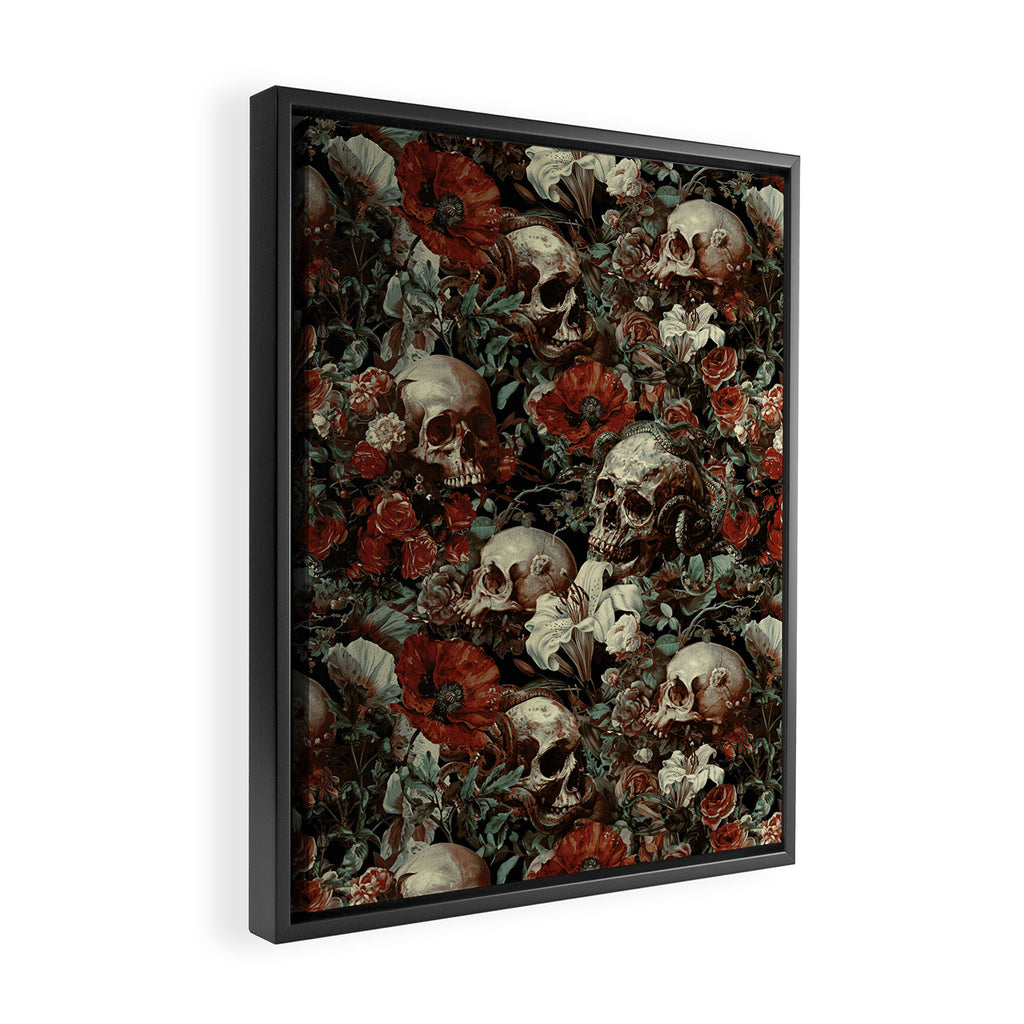 Skull and Floral Pattern Framed Canvas Print Gallery Image 2