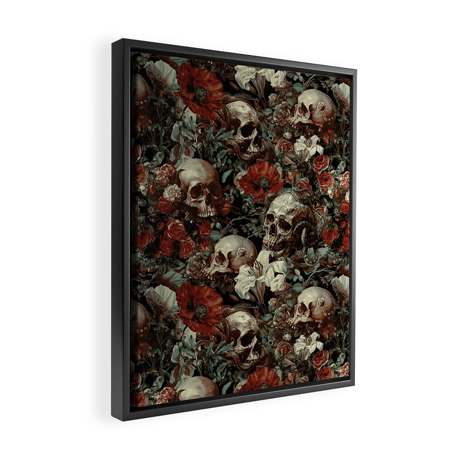 Skull and Floral Pattern Framed Canvas Print Gallery Image 2
