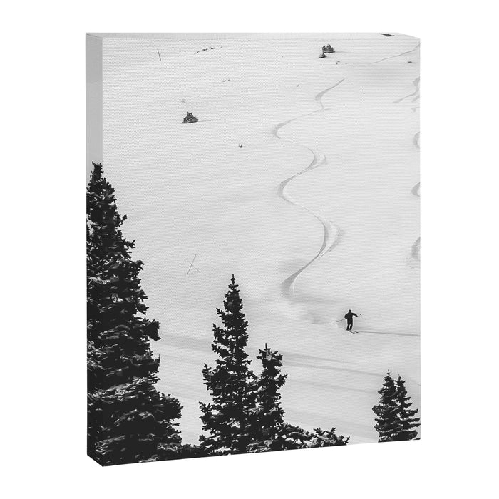 Backcountry Skier // Fresh Powder Snow Mountain Ski Landscape Black and White Photography Vibes Canvas Print Gallery Image 1