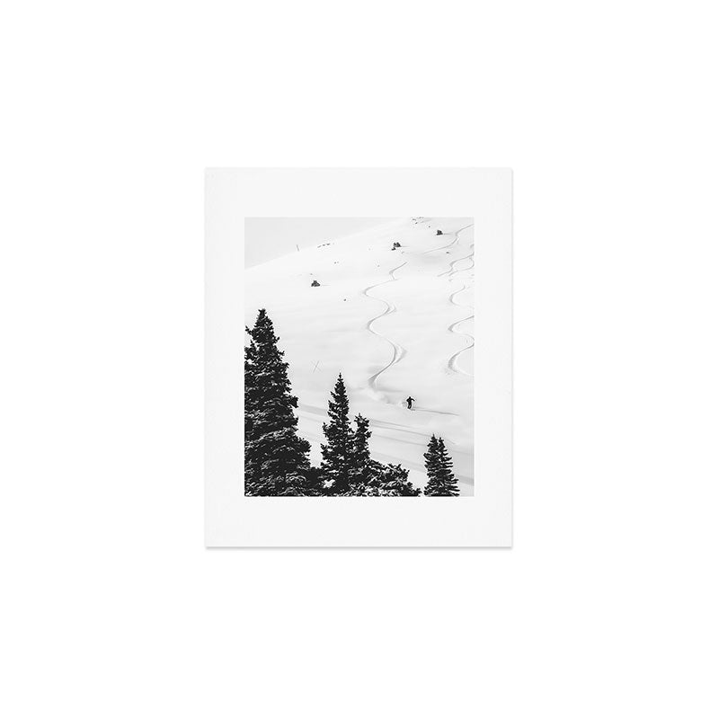 Backcountry Skier // Fresh Powder Snow Mountain Ski Landscape Black and White Photography Vibes Art Print Gallery Image 1