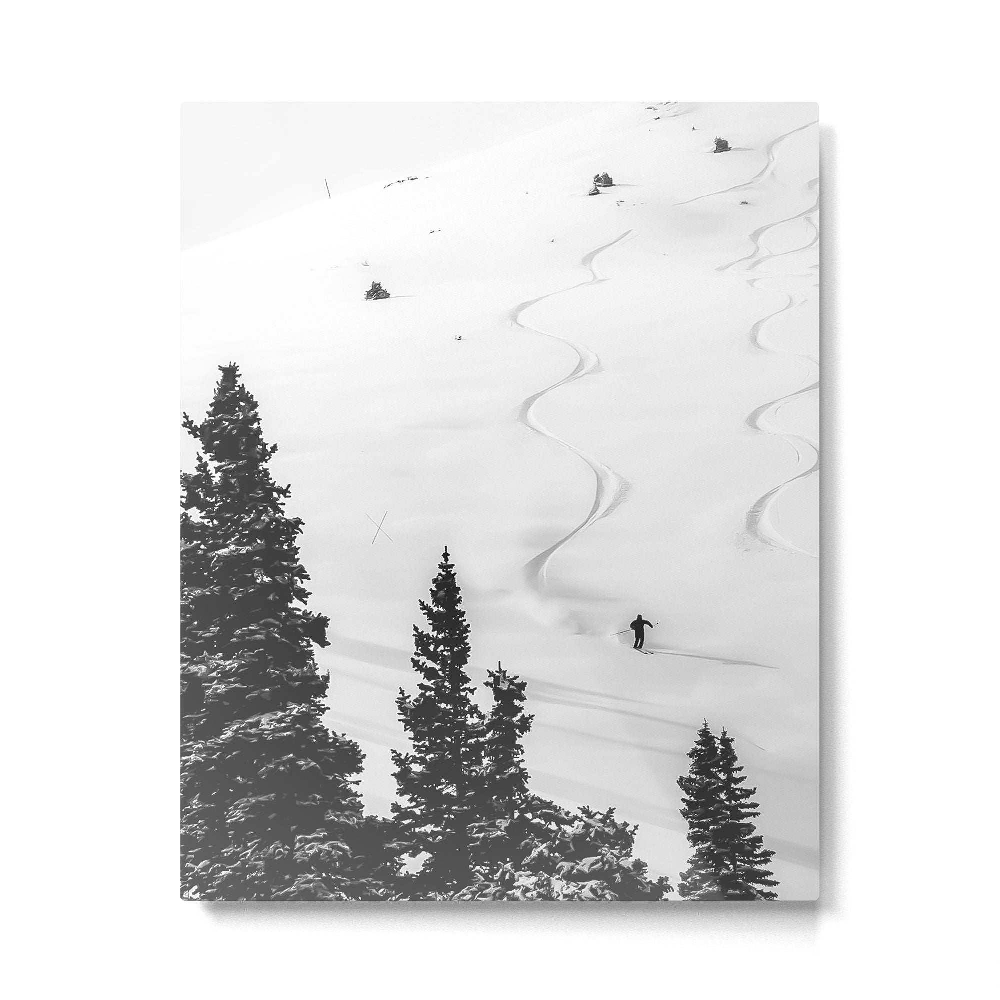 Backcountry Skier // Fresh Powder Snow Mountain Ski Landscape Black and White Photography Vibes Metal Print Gallery Image 6