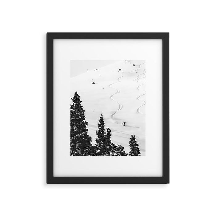 Backcountry Skier // Fresh Powder Snow Mountain Ski Landscape Black and White Photography Vibes Framed Art Print Gallery Image 1