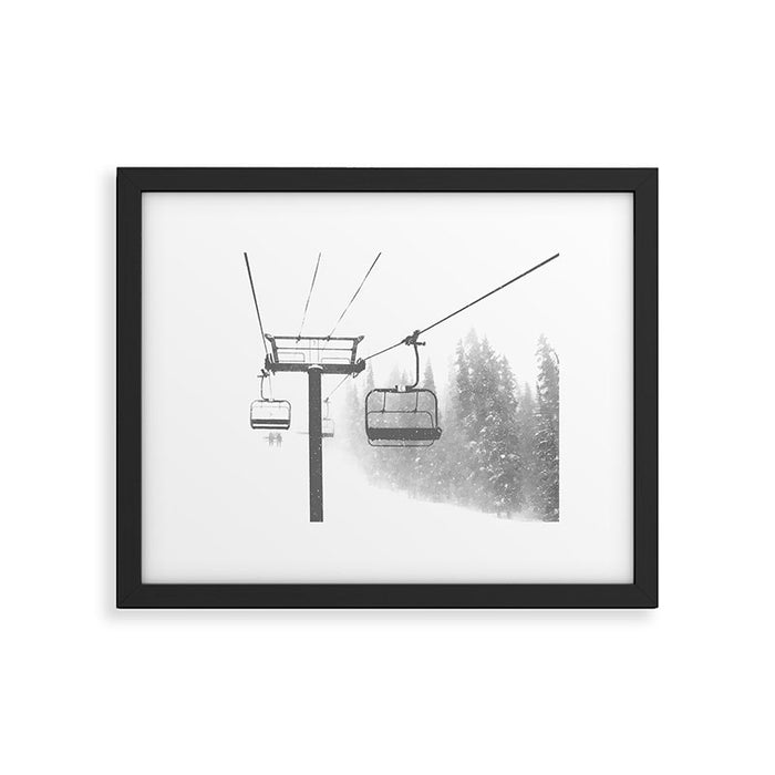 Chairlift Abyss // Black and White Chair Lift Ride to the Top Colorado Mountain Artwork Framed Art Print Gallery Image 1