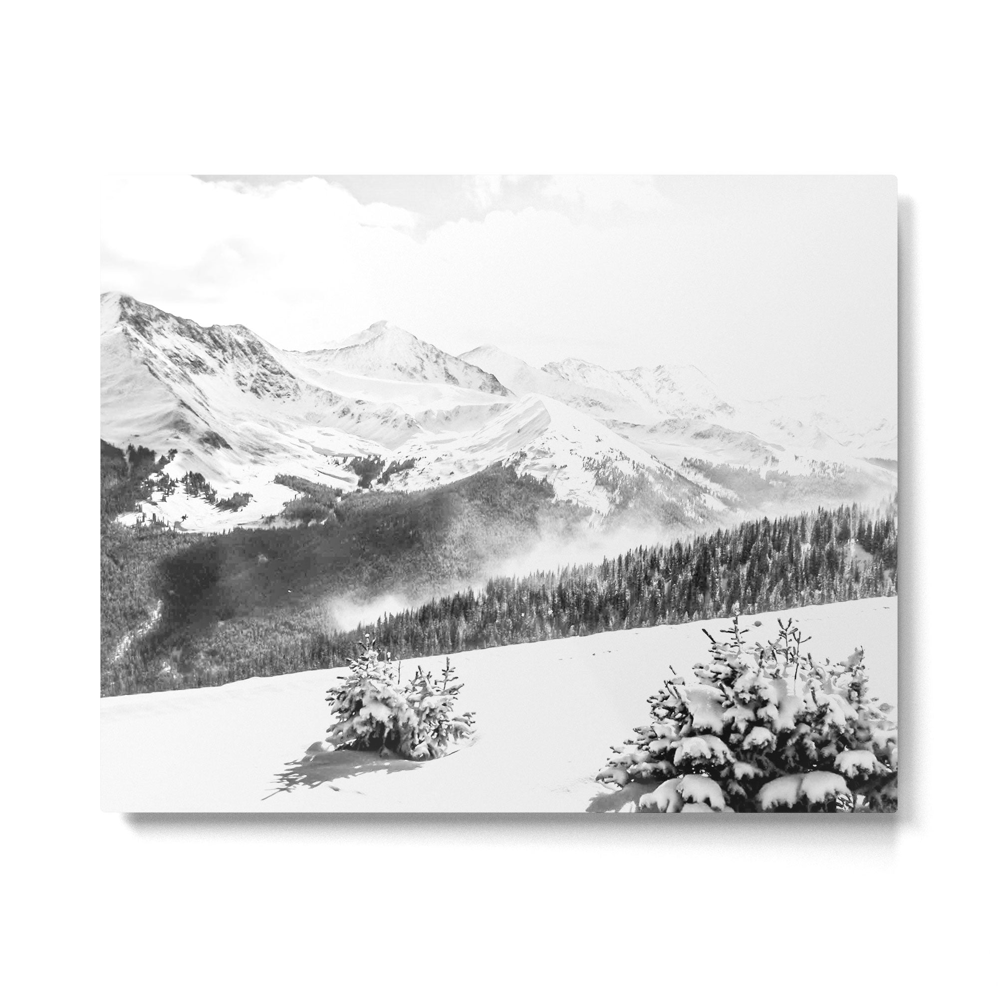 Fresh Snow Dust // Black and White Powder Day on the Mountain Metal Print Gallery Image 4