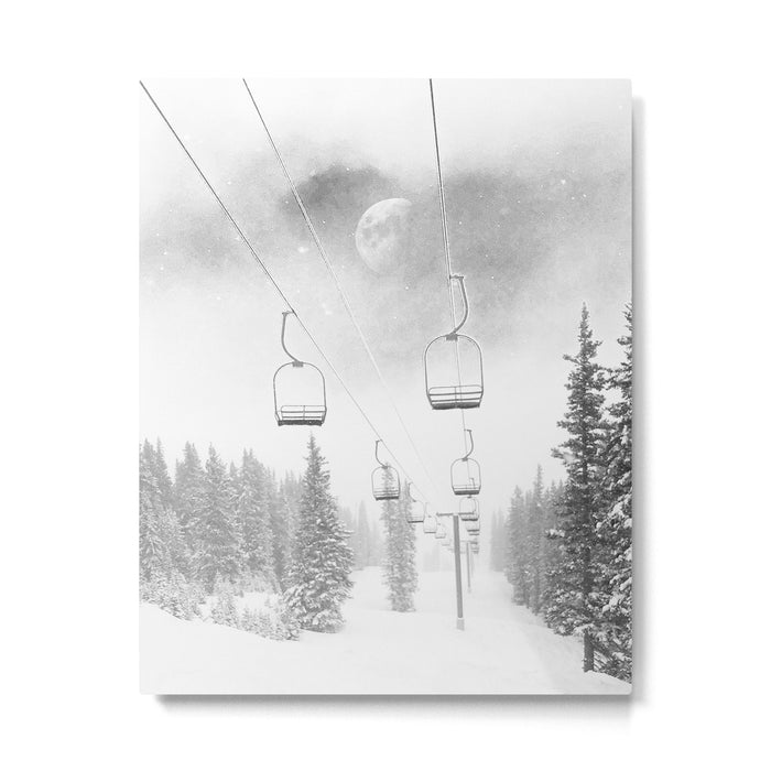 Ski Lift Moon Break // Riding the Mountain at Copper Colorado Luna Sky Peeking Foggy Clouds Metal Print Gallery Image 1