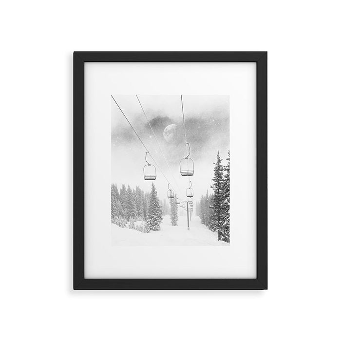 Ski Lift Moon Break // Riding the Mountain at Copper Colorado Luna Sky Peeking Foggy Clouds Framed Art Print Gallery Image 1