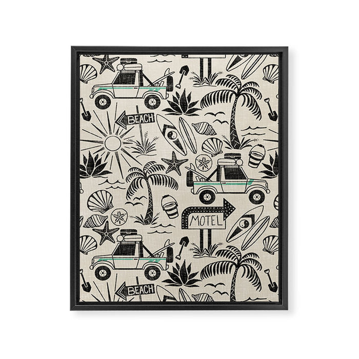 Baja - black and teal Framed Canvas Print Gallery Image 1