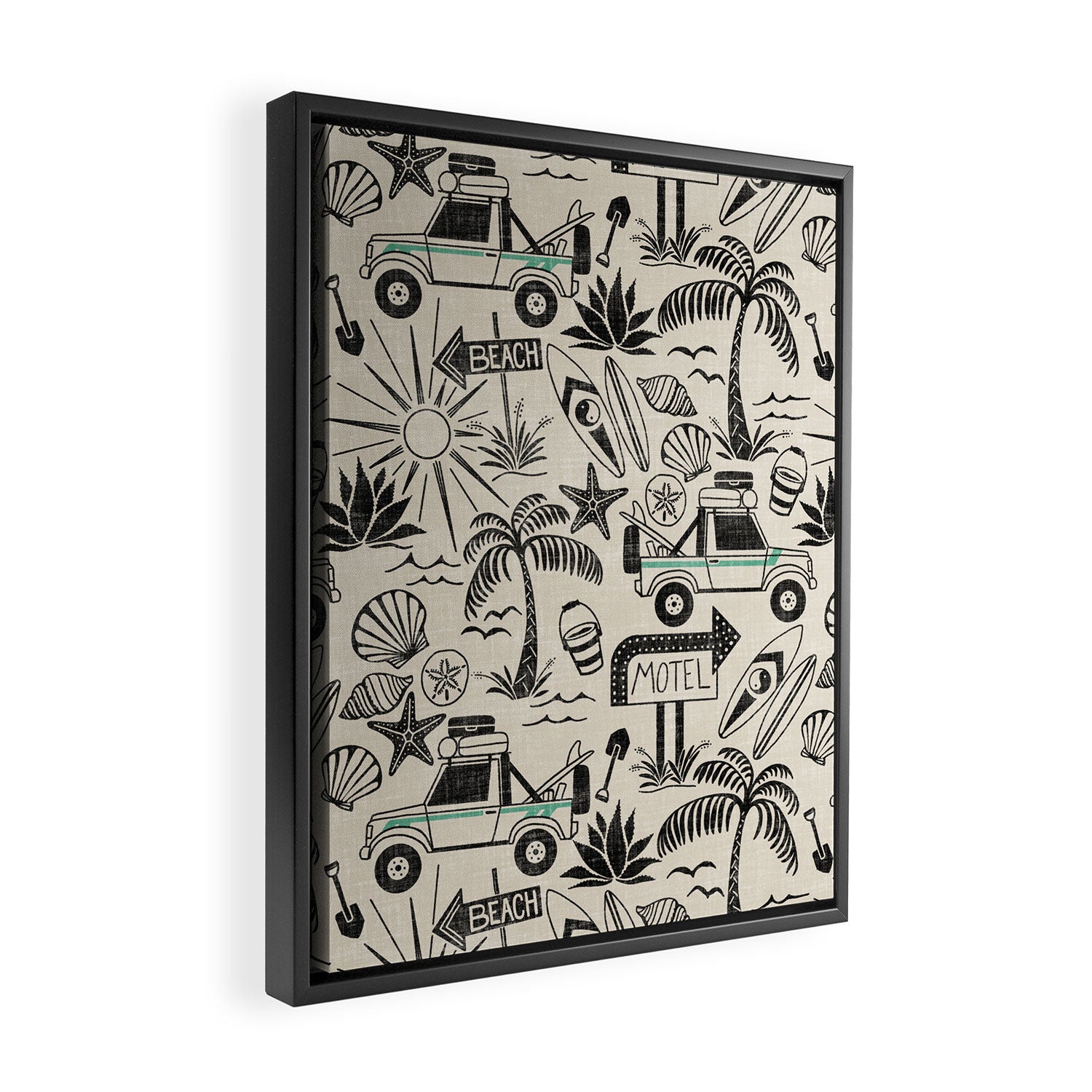 Baja - black and teal Framed Canvas Print Gallery Image 2