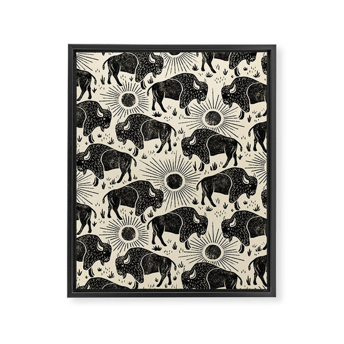 Bison - black and cream Framed Canvas Print Gallery Image 1