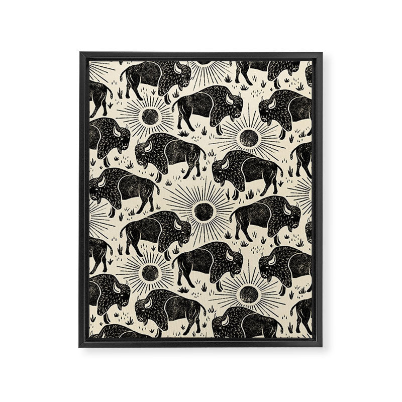 Bison - black and cream Framed Canvas Print Gallery Image 8