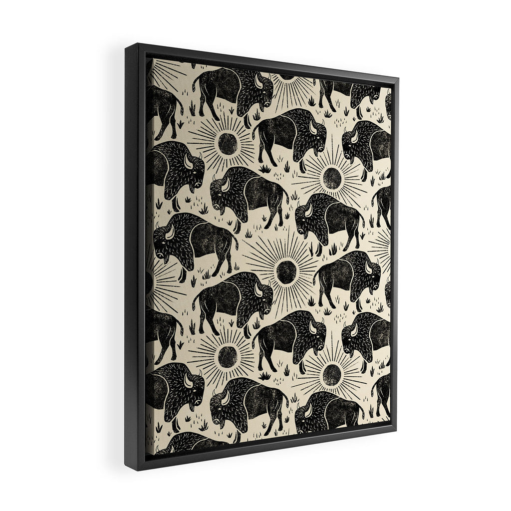 Bison - black and cream Framed Canvas Print Gallery Image 2