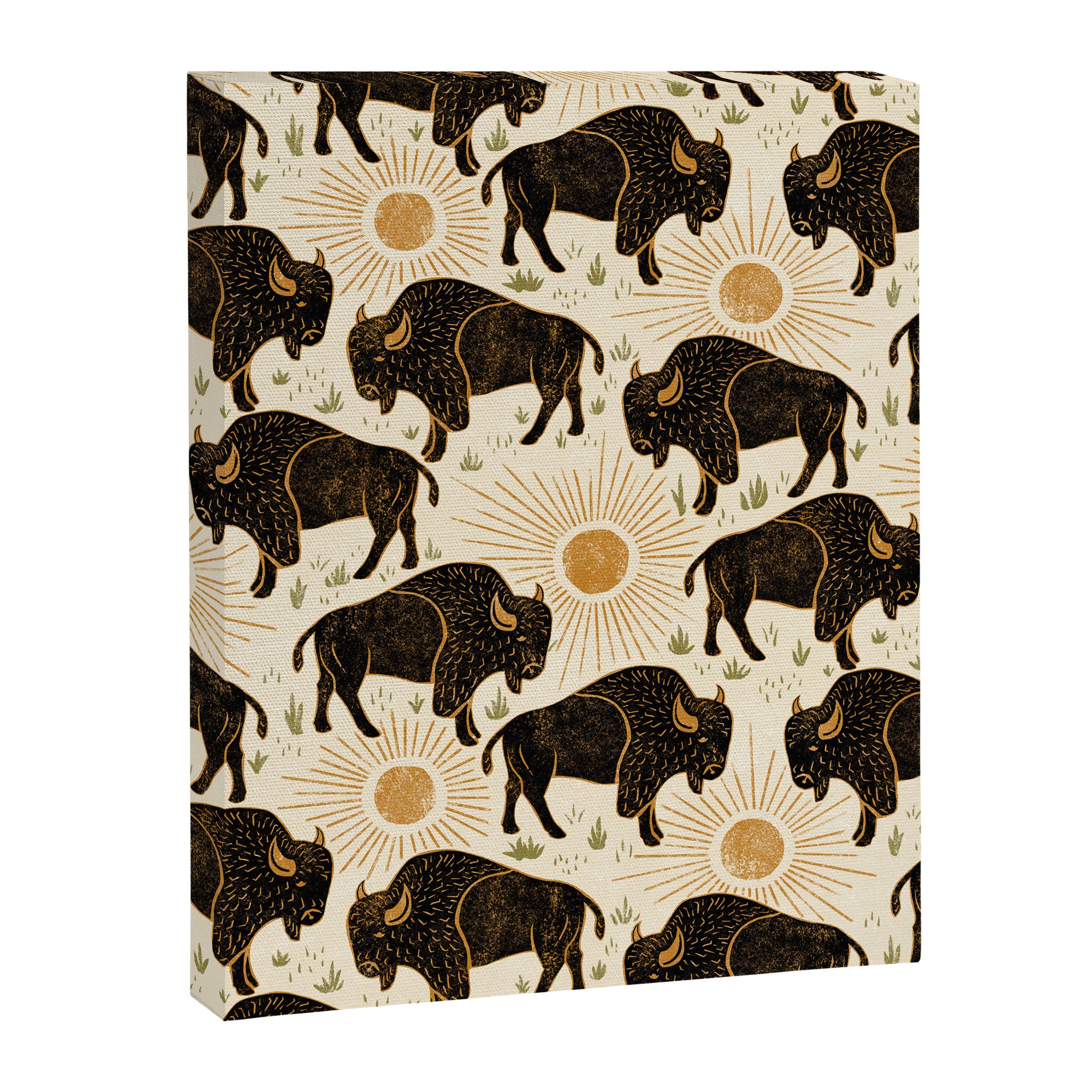 Bison - black, gold, moss green, and cream Canvas Print Gallery Image 8