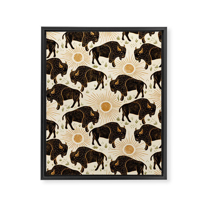 Bison - black, gold, moss green, and cream Framed Canvas Print Gallery Image 8