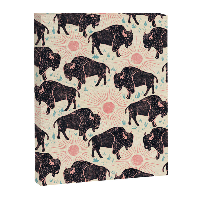 Bison - black, pink, teal, on cream Canvas Print Gallery Image 1