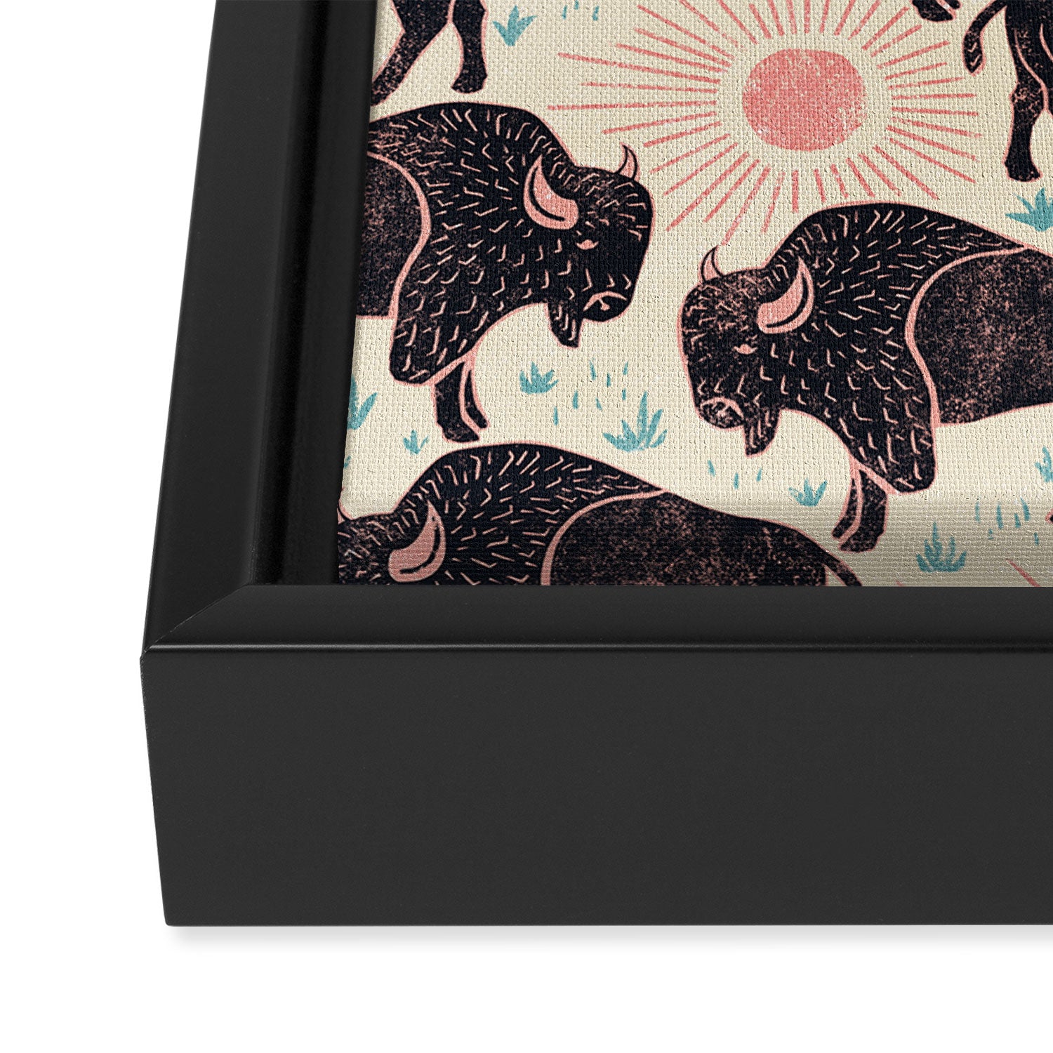 Bison - black, pink, teal, on cream Framed Canvas Print Gallery Image 3