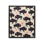 Bison - black, pink, teal, on cream Framed Canvas Print Gallery Image 8