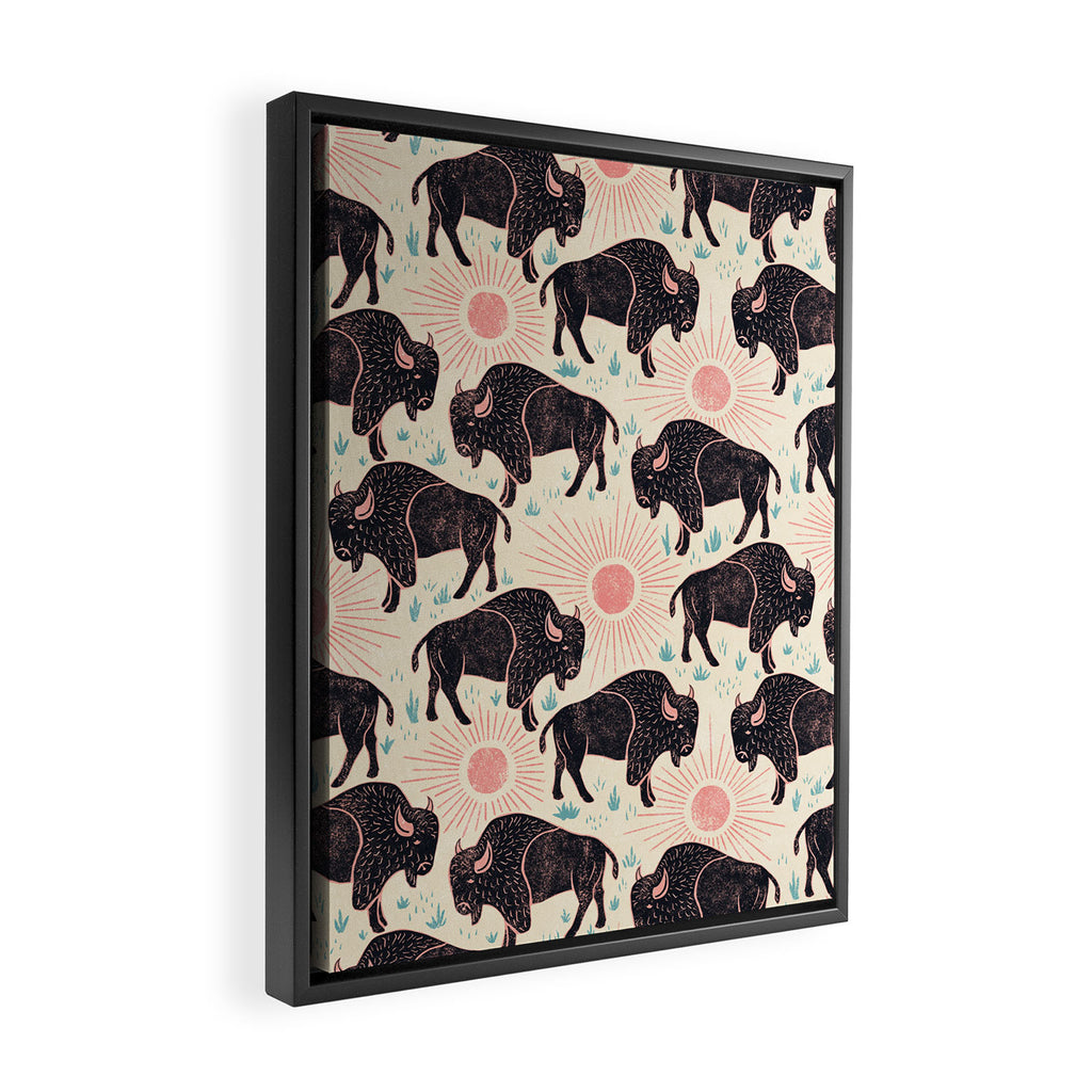 Bison - black, pink, teal, on cream Framed Canvas Print Gallery Image 2