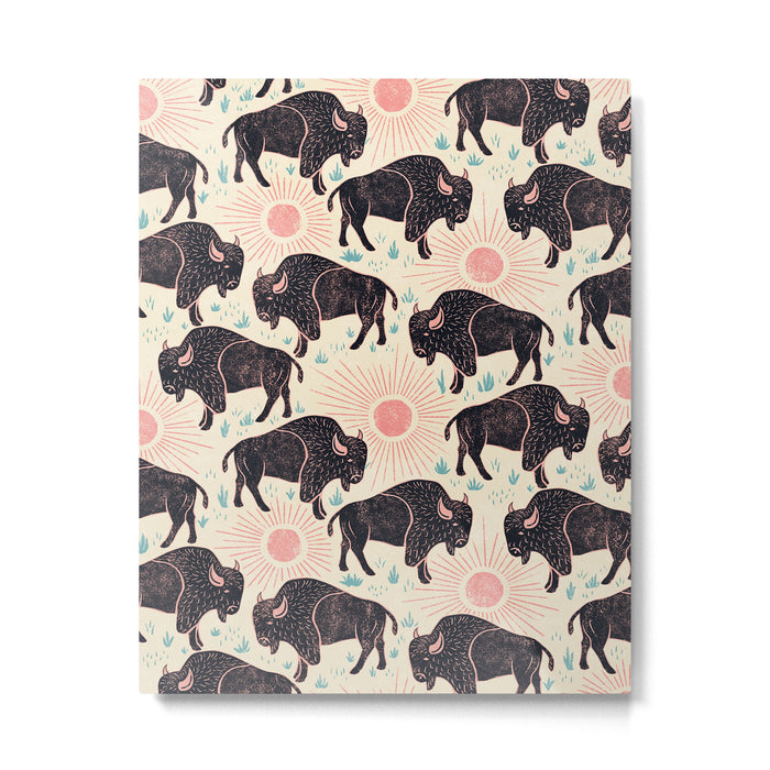 Bison - black, pink, teal, on cream Metal Print Gallery Image 1