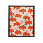 Bison - tomato red, pink, and teal, on cream Framed Canvas Print Gallery Image 8