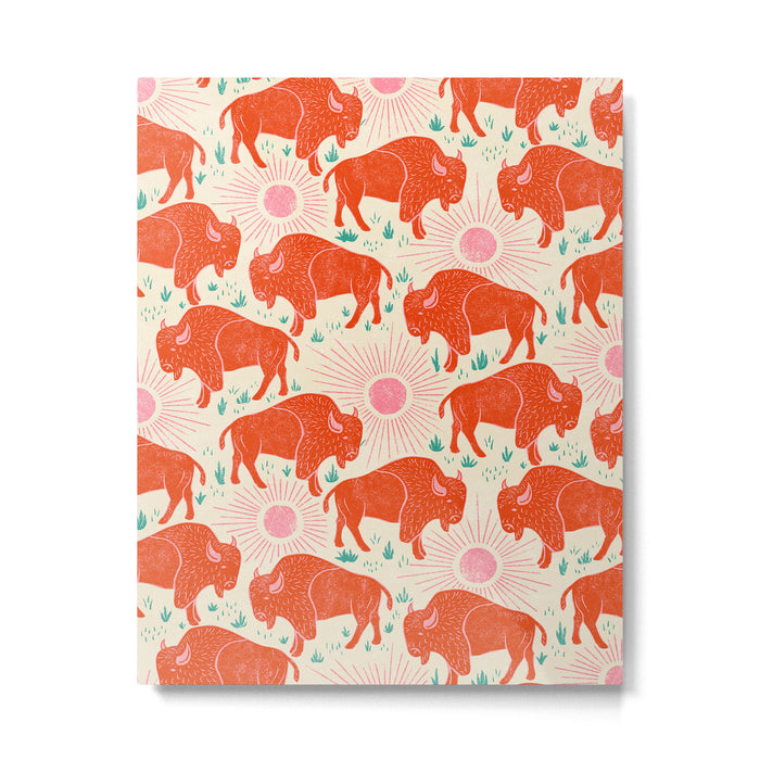 Bison - tomato red, pink, and teal, on cream Metal Print Gallery Image 1