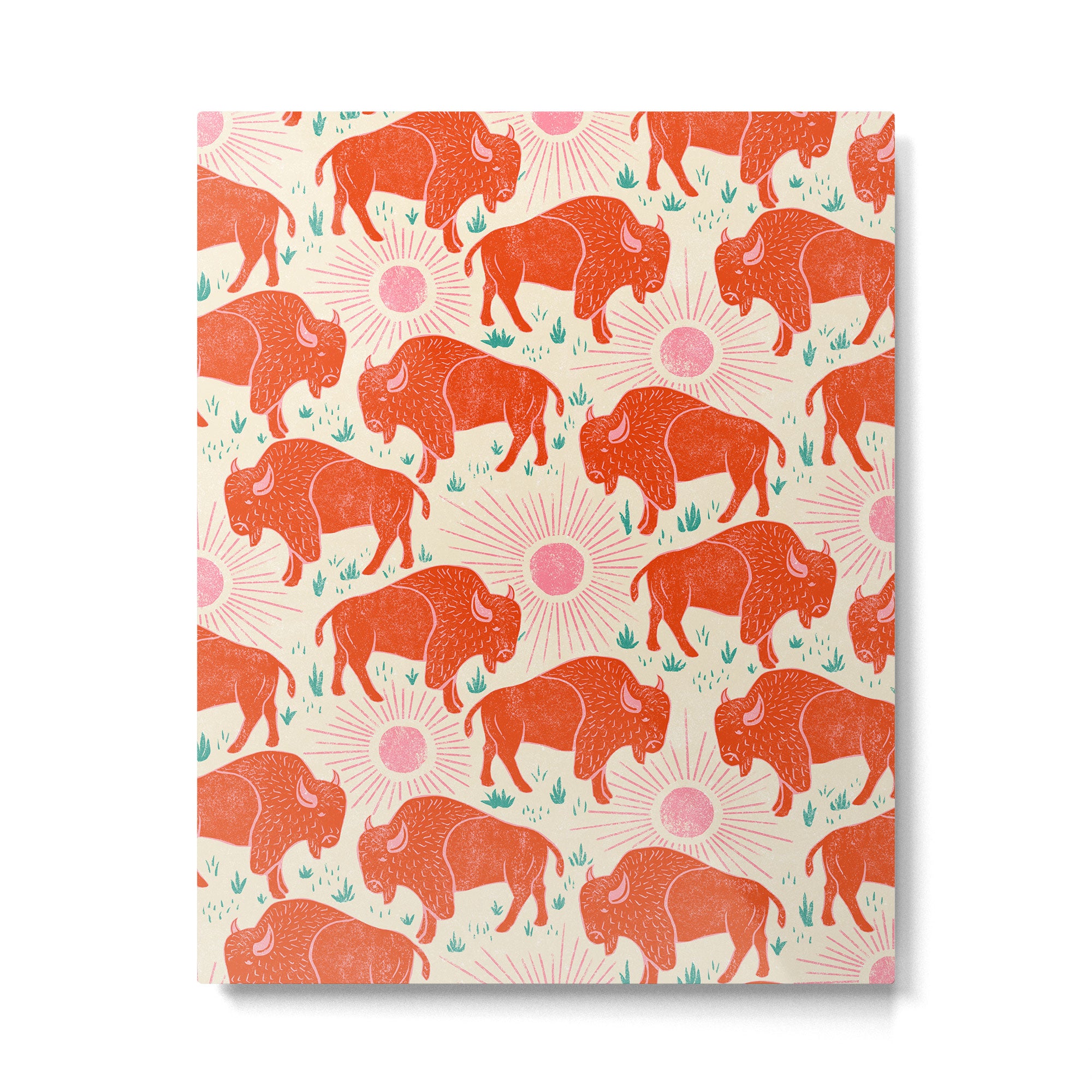 Bison - tomato red, pink, and teal, on cream Metal Print Gallery Image 6