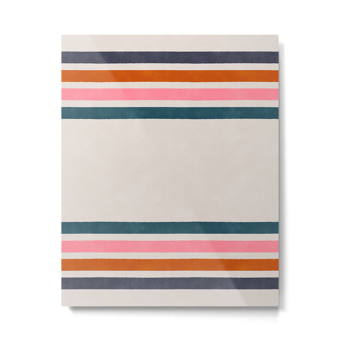 Blanket Stripe - silver grey with pink Metal Print Gallery Image 1
