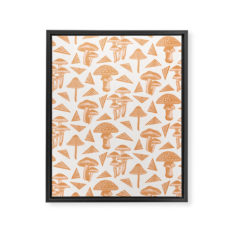 Block-print Mushrooms - ochre and blush pink Framed Canvas Print Gallery Image 8