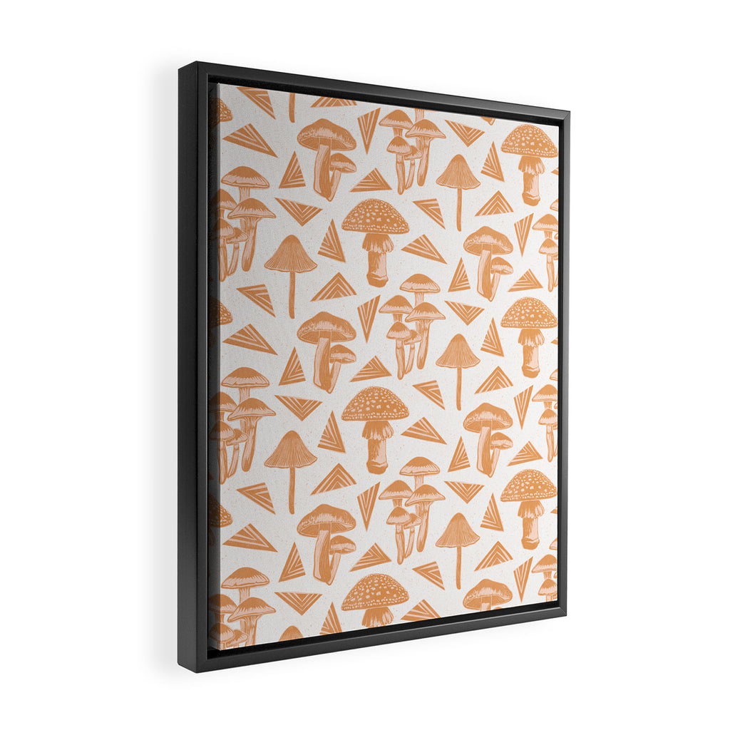 Block-print Mushrooms - ochre and blush pink Framed Canvas Print Gallery Image 2