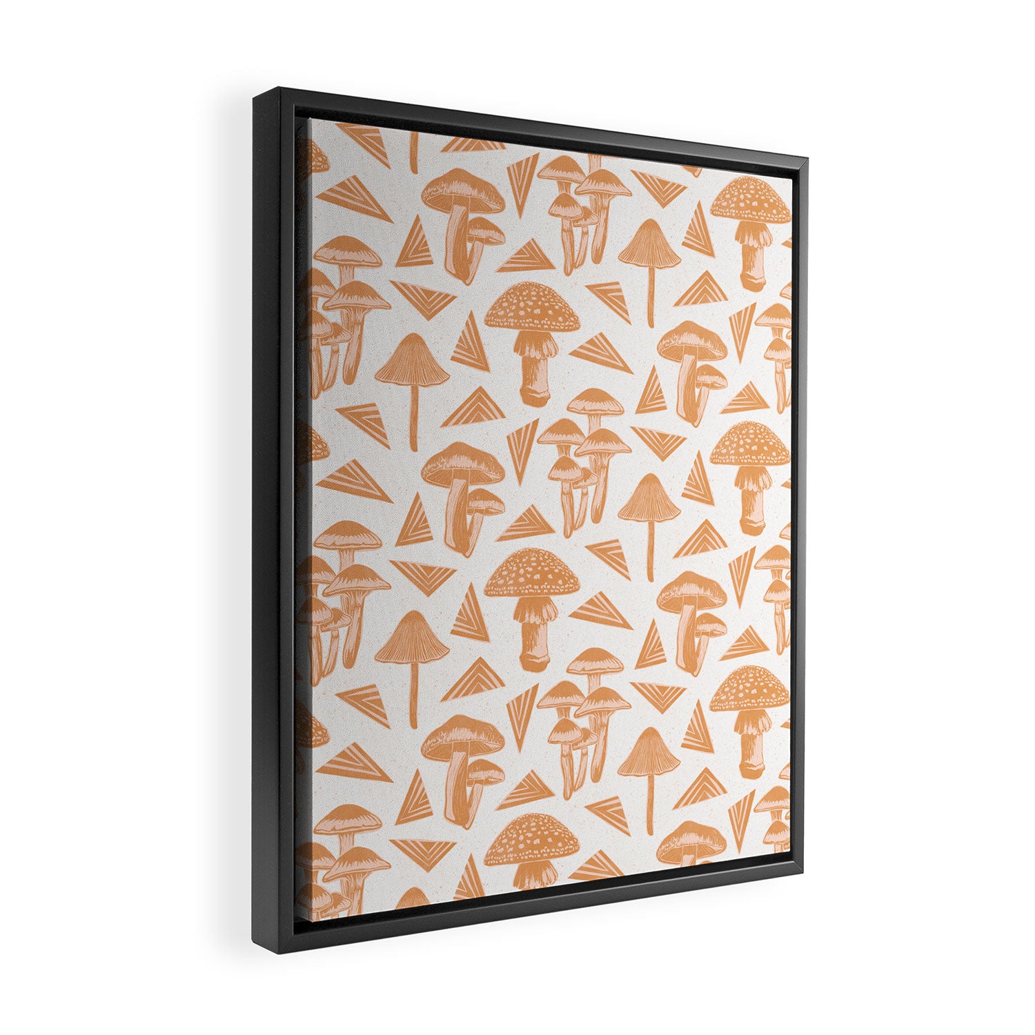 Block-print Mushrooms - ochre and blush pink Framed Canvas Print Gallery Image 2
