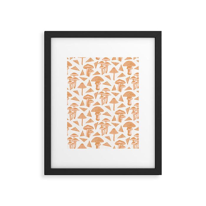 Block-print Mushrooms - ochre and blush pink Framed Art Print Gallery Image 1