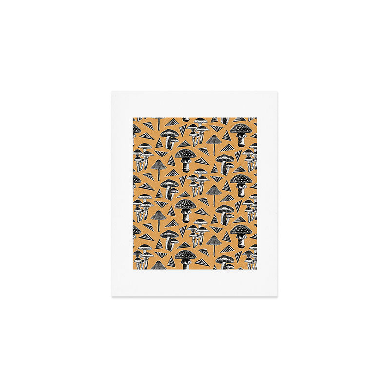 Block-print Mushrooms - ochre Art Print Gallery Image 1