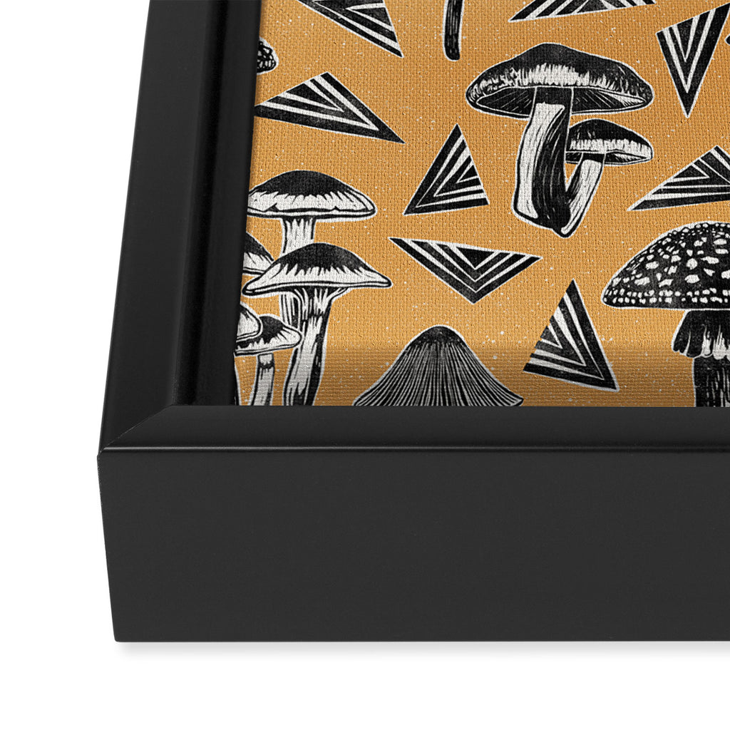 Block-print Mushrooms - ochre Framed Canvas Print Gallery Image 3