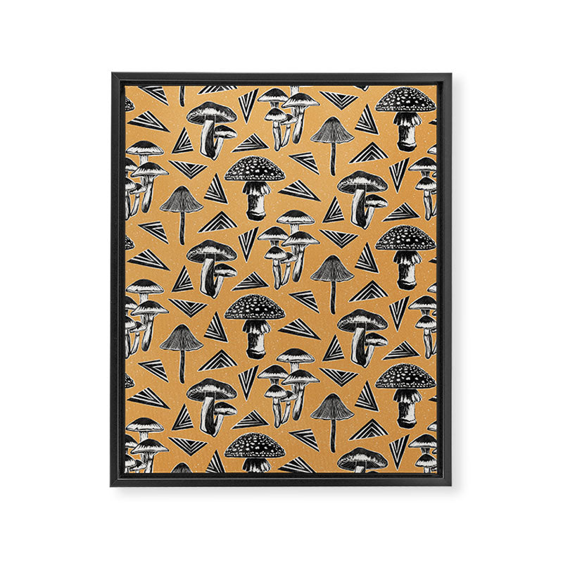 Block-print Mushrooms - ochre Framed Canvas Print Gallery Image 8