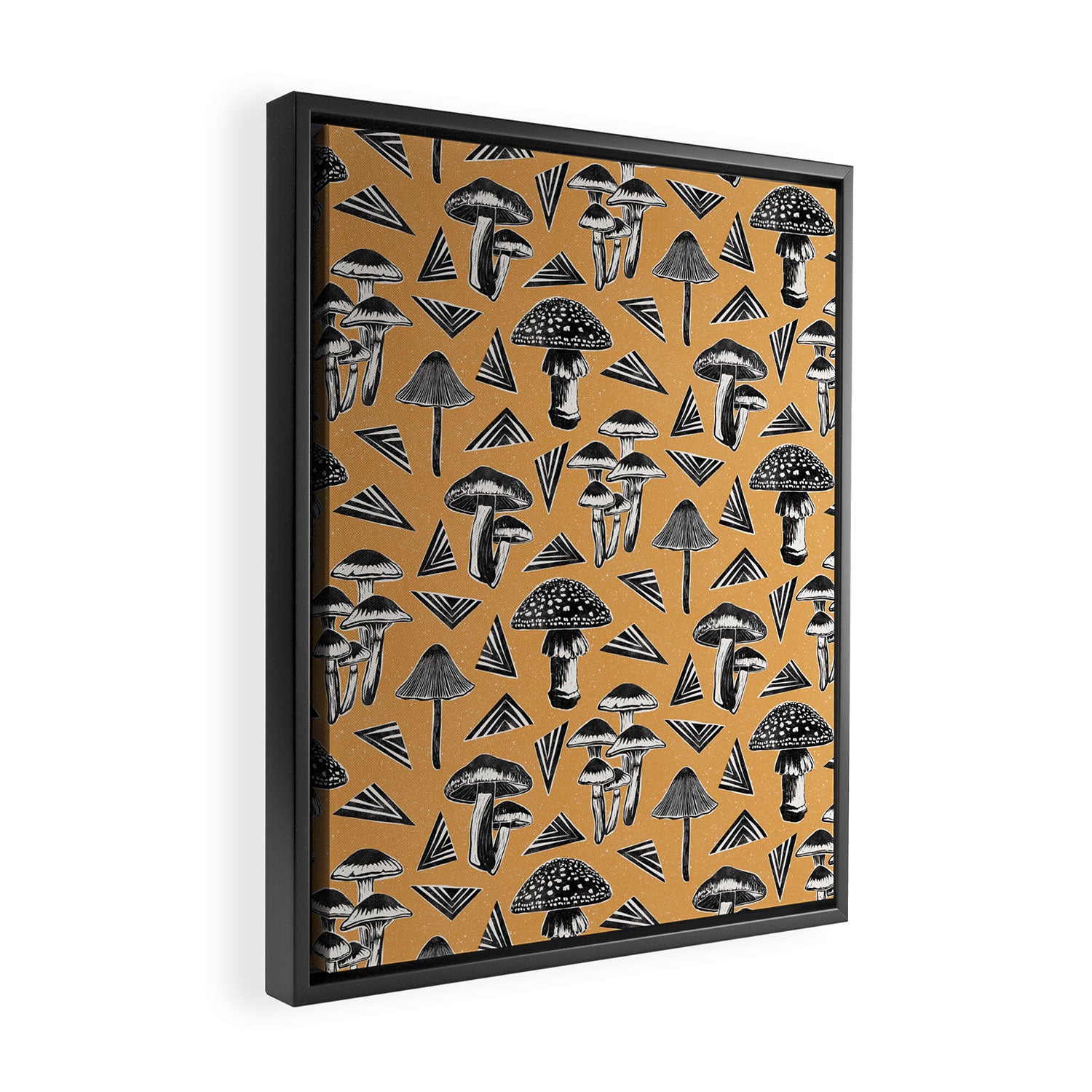 Block-print Mushrooms - ochre Framed Canvas Print Gallery Image 2