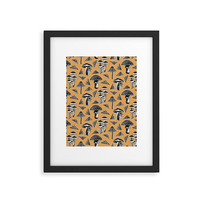 Block-print Mushrooms - ochre Framed Art Print Gallery Image 1