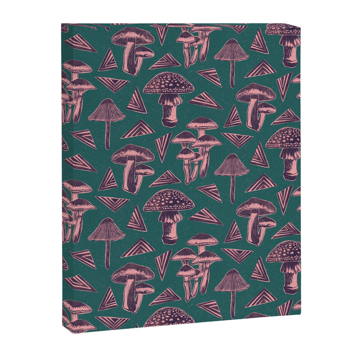 Block-print Mushrooms - purple on green Canvas Print Gallery Image 1